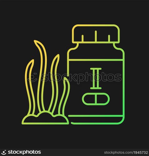 Iodine supplements gradient vector icon for dark theme. Iodine deficiency prevention. Medication for thyroid diseases. Thin line color symbol. Modern style pictogram. Vector isolated outline drawing. Iodine supplements gradient vector icon for dark theme