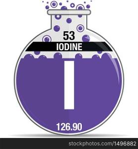 Iodine symbol on chemical round flask. Element number 53 of the Periodic Table of the Elements - Chemistry. Vector image