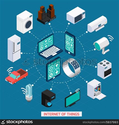 Iot concept isometric icons cycle composition. Iot internet of things remote household devices control concept isometric icons cycle composition abstract vector illustration