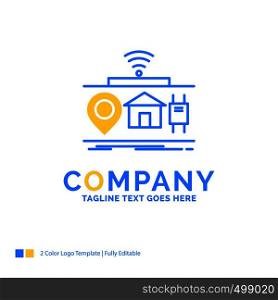 IOT, gadgets, internet, of, things Blue Yellow Business Logo template. Creative Design Template Place for Tagline.