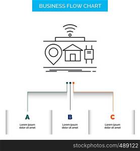 IOT, gadgets, internet, of, things Business Flow Chart Design with 3 Steps. Line Icon For Presentation Background Template Place for text. Vector EPS10 Abstract Template background