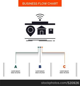 IOT, gadgets, internet, of, things Business Flow Chart Design with 3 Steps. Glyph Icon For Presentation Background Template Place for text.. Vector EPS10 Abstract Template background