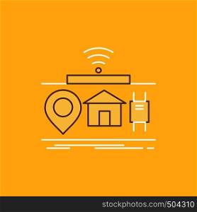 IOT, gadgets, internet, of, things Flat Line Filled Icon. Beautiful Logo button over yellow background for UI and UX, website or mobile application. Vector EPS10 Abstract Template background
