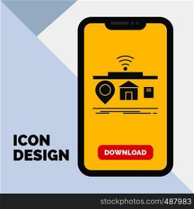 IOT, gadgets, internet, of, things Glyph Icon in Mobile for Download Page. Yellow Background. Vector EPS10 Abstract Template background