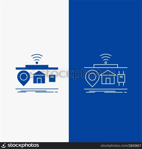 IOT, gadgets, internet, of, things Line and Glyph web Button in Blue color Vertical Banner for UI and UX, website or mobile application