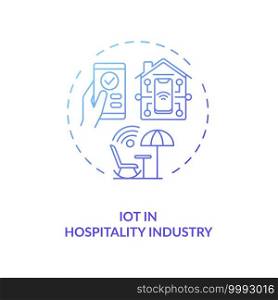 IoT in hospitality industry concept icon. New normal idea thin line illustration. Business travel condition during covid 19 pandemic. Pandemic adaptation. Vector isolated outline RGB color drawing.. IoT in hospitality industry concept icon