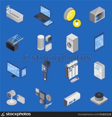 IOT Internet Of Things Isometric Icon Set. Colored IOT internet of things isometric icon set for Home and Office vector illustration