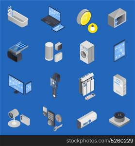 IOT Internet Of Things Isometric Icon Set. Colored IOT internet of things isometric icon set for Home and Office vector illustration