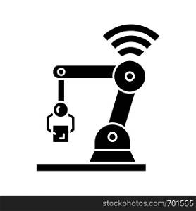 IoT robot glyph icon. Silhouette symbol. Internet of things. Automation robotics. Robot assistants. Artificial intelligence. Negative space. Vector isolated illustration. IoT robot glyph icon