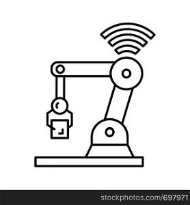 IoT robot linear icon. Internet of things. Automation robotics. Thin line illustration. Robot assistants. Artificial intelligence. Contour symbol. Vector isolated outline drawing. Editable stroke. IoT robot linear icon