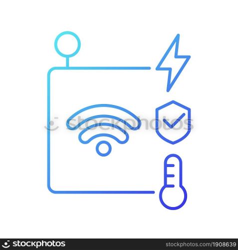 IoT sensors gradient linear vector icon. Information transmission over wireless network. Smart security system. Thin line color symbol. Modern style pictogram. Vector isolated outline drawing. IoT sensors gradient linear vector icon