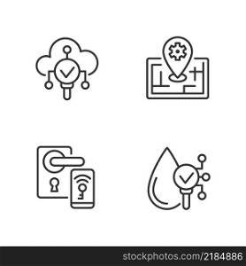 IoT technologies pixel perfect linear icons set. Water proof device. Internet of Things. Innovative tech. Customizable thin line symbols. Isolated vector outline illustrations. Editable stroke. IoT technologies pixel perfect linear icons set