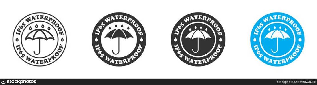 IP65 waterproof logo. Water resistance level icon. Vector illustration.