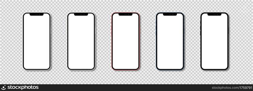 Iphone 12 blank screen vector realistic mock up. Apple mobile phone mockup isolated. Official colors. Front view of Iphone twelve. Modern touchscreen smartphone.