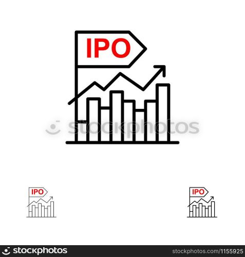Ipo, Business, Initial, Modern, Offer, Public Bold and thin black line icon set