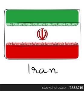 Iran country flag doodle with title text isolated on white