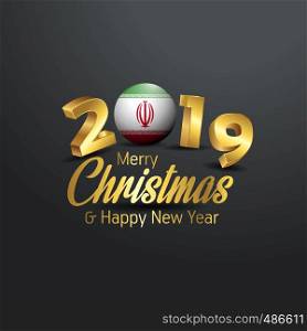 Iran Flag 2019 Merry Christmas Typography. New Year Abstract Celebration background