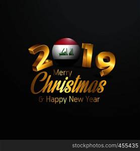 Iraq Flag 2019 Merry Christmas Typography. New Year Abstract Celebration background