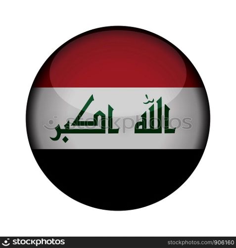 iraq Flag in glossy round button of icon. iraq emblem isolated on white background. National concept sign. Independence Day. Vector illustration.