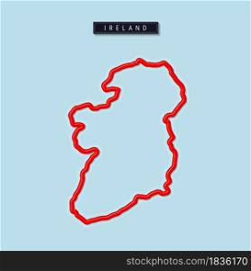 Ireland bold outline map. Glossy red border with soft shadow. Country name plate. Vector illustration.. Ireland bold outline map. Vector illustration