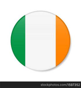 Ireland circle button icon. Irish round badge flag with shadow. 3D realistic vector illustration isolated on white.. Ireland circle button icon. Irish round badge flag. 3D realistic isolated vector illustration