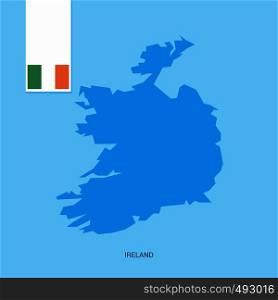 Ireland Country Map with Flag over Blue background. Vector EPS10 Abstract Template background