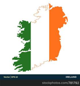 Ireland - Europe Countries Map and Flag Vector Icon Template Illustration Design. Vector EPS 10.