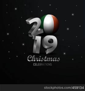 Ireland Flag 2019 Merry Christmas Typography. New Year Abstract Celebration background