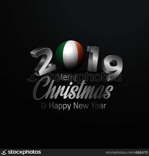 Ireland Flag 2019 Merry Christmas Typography. New Year Abstract Celebration background
