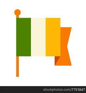 Ireland flag on flagpole. Saint Patricks Day illustration. Festive national icon.. Ireland flag on flagpole. Saint Patricks Day illustration.