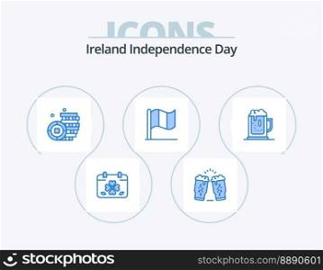 Ireland Independence Day Blue Icon Pack 5 Icon Design. beer. irish. glass. ireland. money