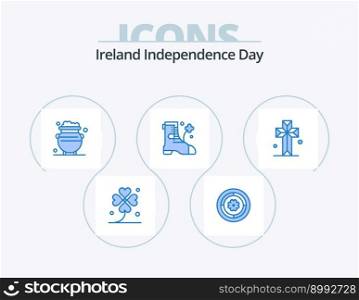 Ireland Independence Day Blue Icon Pack 5 Icon Design. cathedral. boot. sunflower. shose. metal