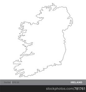 Ireland - Outline Europe Country Map Vector Template, stroke editable Illustration Design. Vector EPS 10.