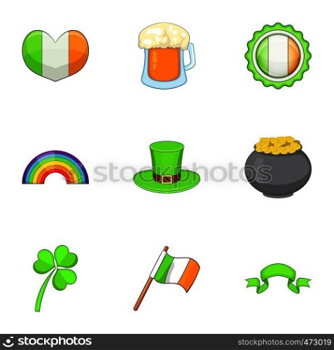 Ireland travel icons set. Cartoon set of 9 Ireland travel vector icons for web isolated on white background. Ireland travel icons set, cartoon style
