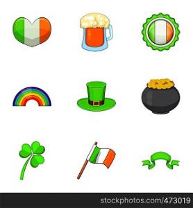 Ireland travel icons set. Cartoon set of 9 Ireland travel vector icons for web isolated on white background. Ireland travel icons set, cartoon style