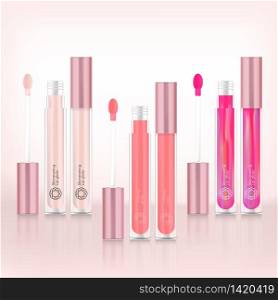 Iridescent Lipgloss Packaging Vector with Pink Background