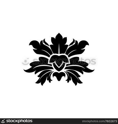 Iris compared with fleur-de-lis ornament isolated floral motif. Vector heraldic floral element, tattoo design. Floral motif isolated heraldic flower