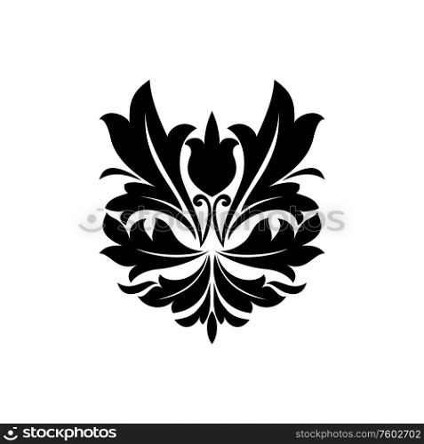 Iris compared with fleur-de-lis ornament isolated floral motif. Vector heraldic floral element, tattoo design. Floral motif isolated heraldic flower