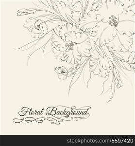 Iris floral card. Vector illustration.