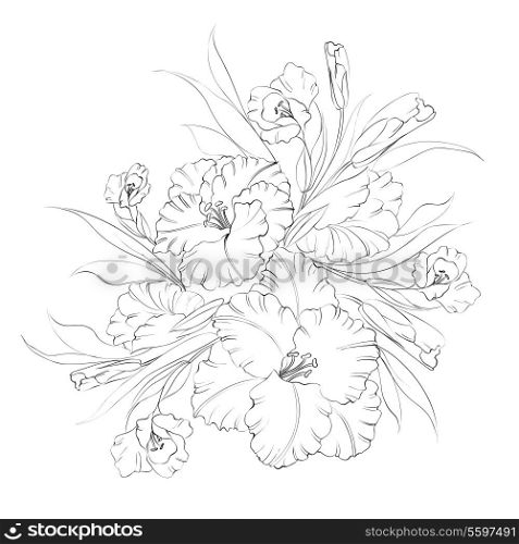 Iris flower isolated on white background. Vector illustration.
