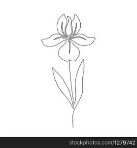 Iris flower on white background. One line drawing style.Tattoo idea.