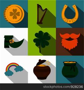 Irish celebration icon set. Flat style set of 9 Irish celebration vector icons for web design. Irish celebration icon set, flat style