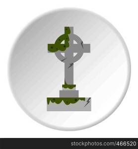 Irish celtic cross with green slime icon in flat circle isolated on white background vector illustration for web. Irish celtic cross with green slime icon circle