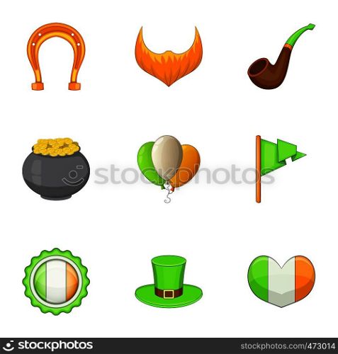 Irish day icons set. Cartoon set of 9 irish day vector icons for web isolated on white background. Irish day icons set, cartoon style