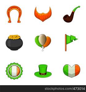 Irish day icons set. Cartoon set of 9 irish day vector icons for web isolated on white background. Irish day icons set, cartoon style