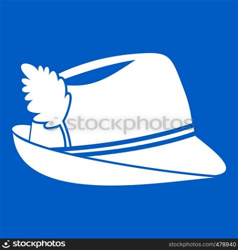 Irish hat icon white isolated on blue background vector illustration. Irish hat icon white