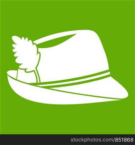 Irish hat icon white isolated on green background. Vector illustration. Irish hat icon green