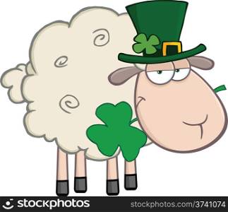Irish Sheep Carrying A Clover In Its Mouth Illustration Isolated on white