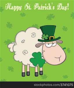 Irish Sheep Carrying A Clover In Its Mouth Under Text-Happy St Patrick s Day