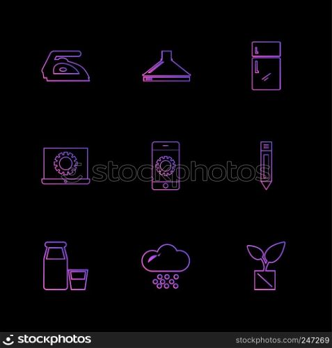iron , fridge , laptop  , pencil  , hardware , tools ,labour , constructions , icon, vector, design,  flat,  collection, style, creative,  icons , electronics , 